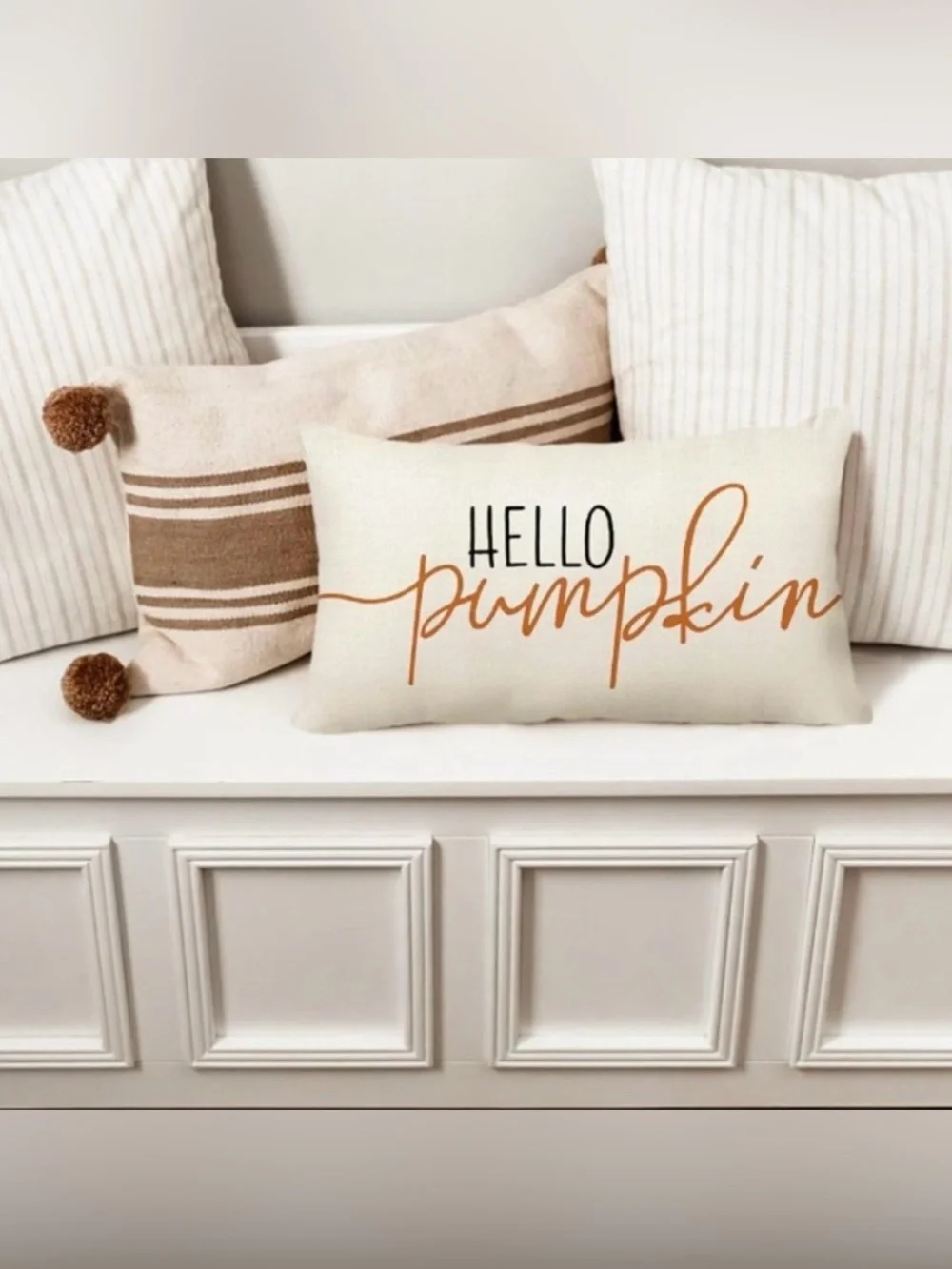 Fall Hello Pumpkin Pillow Cover - Cream with Orange Accents NIP - 12” x 20”